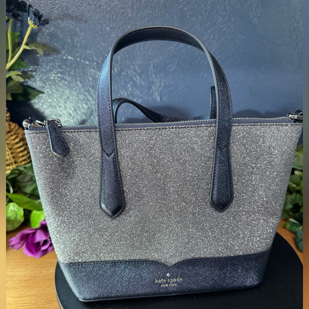 NWOT Kate Spade Lola Dusty Navy Glitter Satchel Crossbody